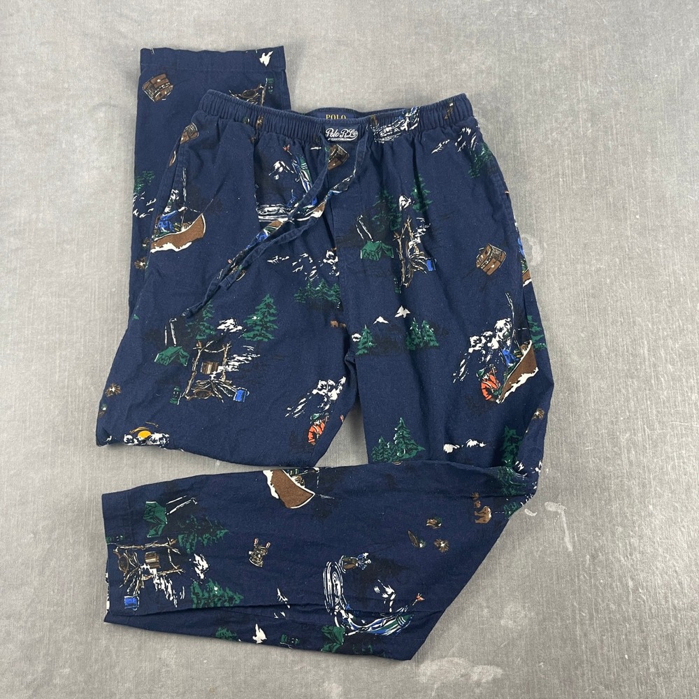 Polo Ralph Lauren Mens Blue Pajama Pants Camping Fishing Graphic Print